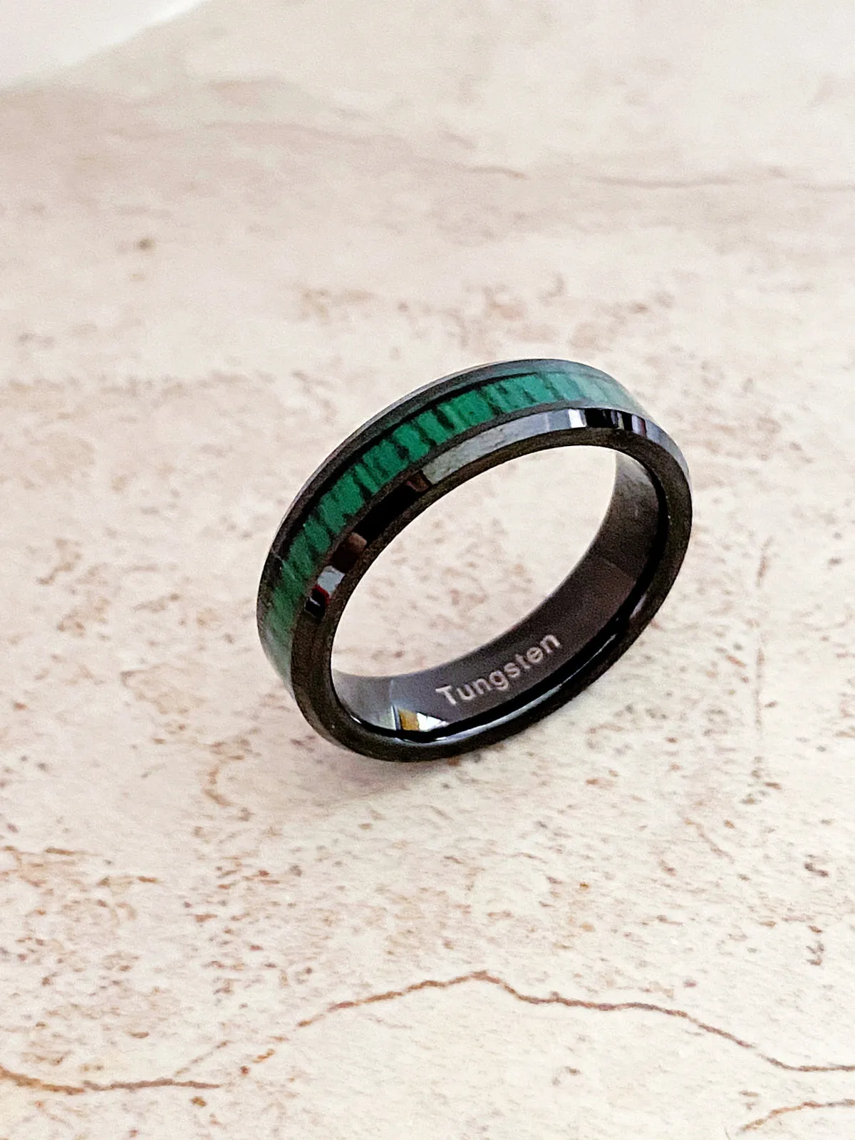 Black & Green Bamboo Tungsten Band