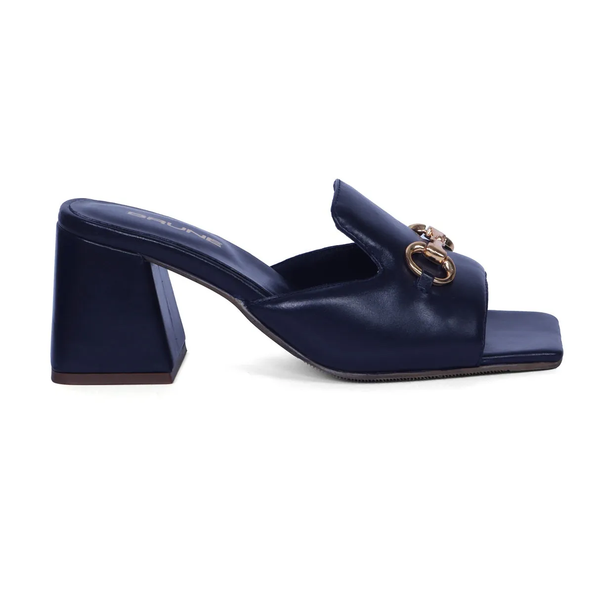 Blocked Heel Ladies Sandal In Navy Blue Leather