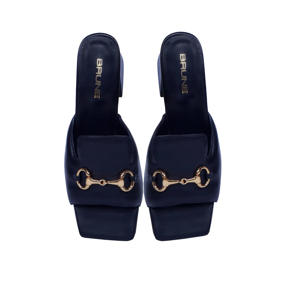 Blocked Heel Ladies Sandal In Navy Blue Leather