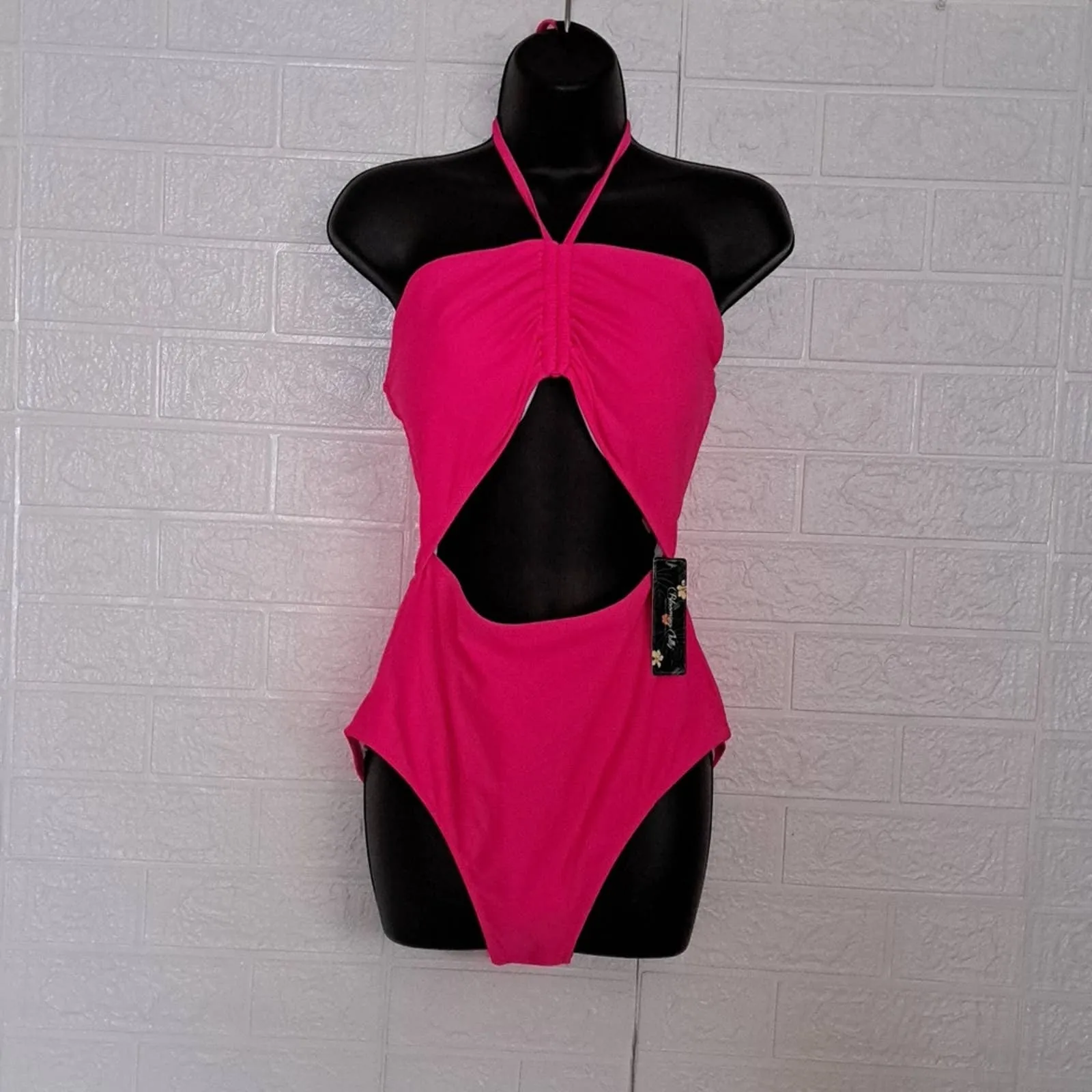 Blooming Jelly Cut Out Halter One Piece Swimsuit XL Hot Pink