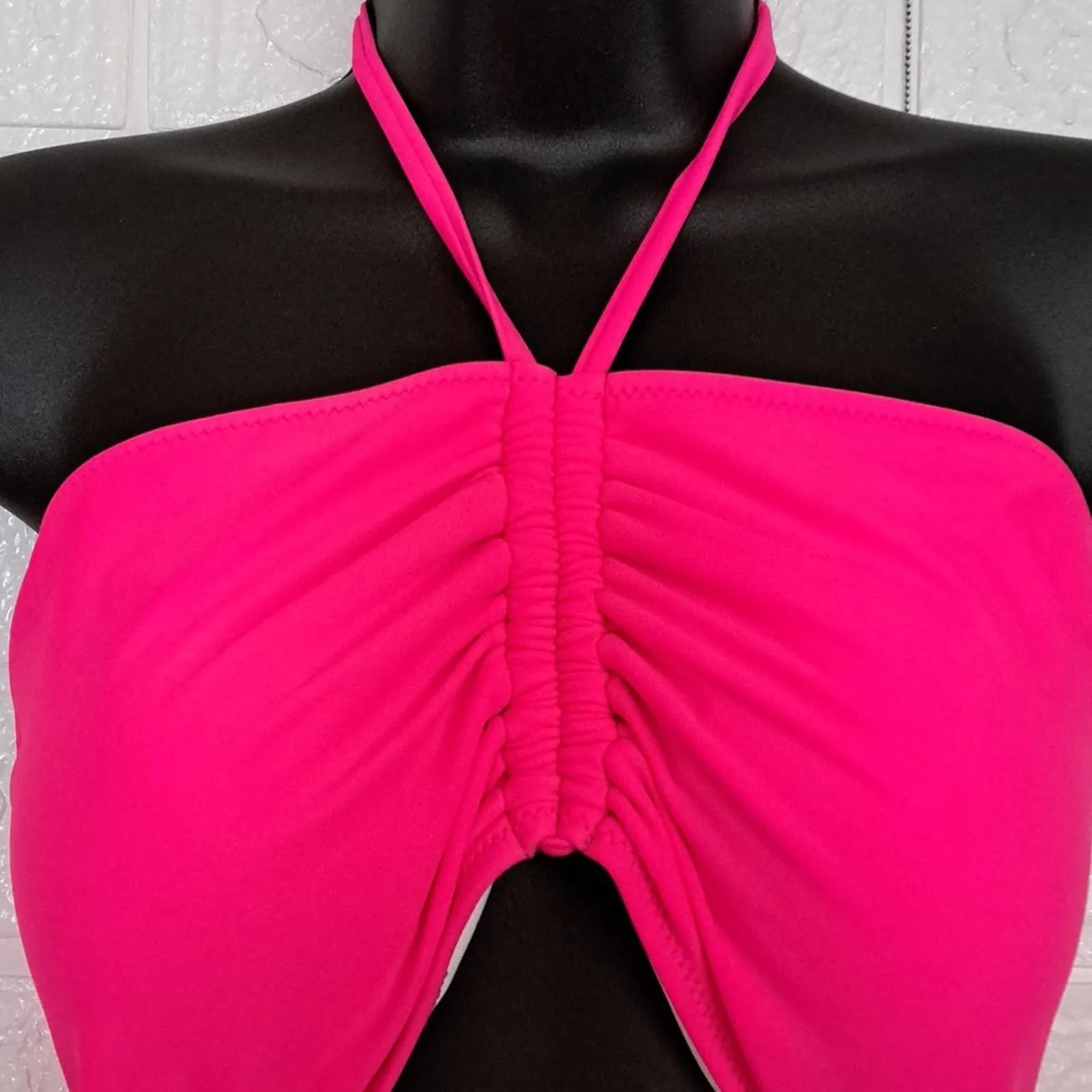 Blooming Jelly Cut Out Halter One Piece Swimsuit XL Hot Pink