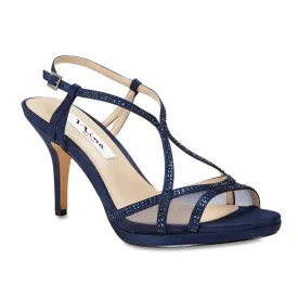 Blossom Heel in Navy Satin