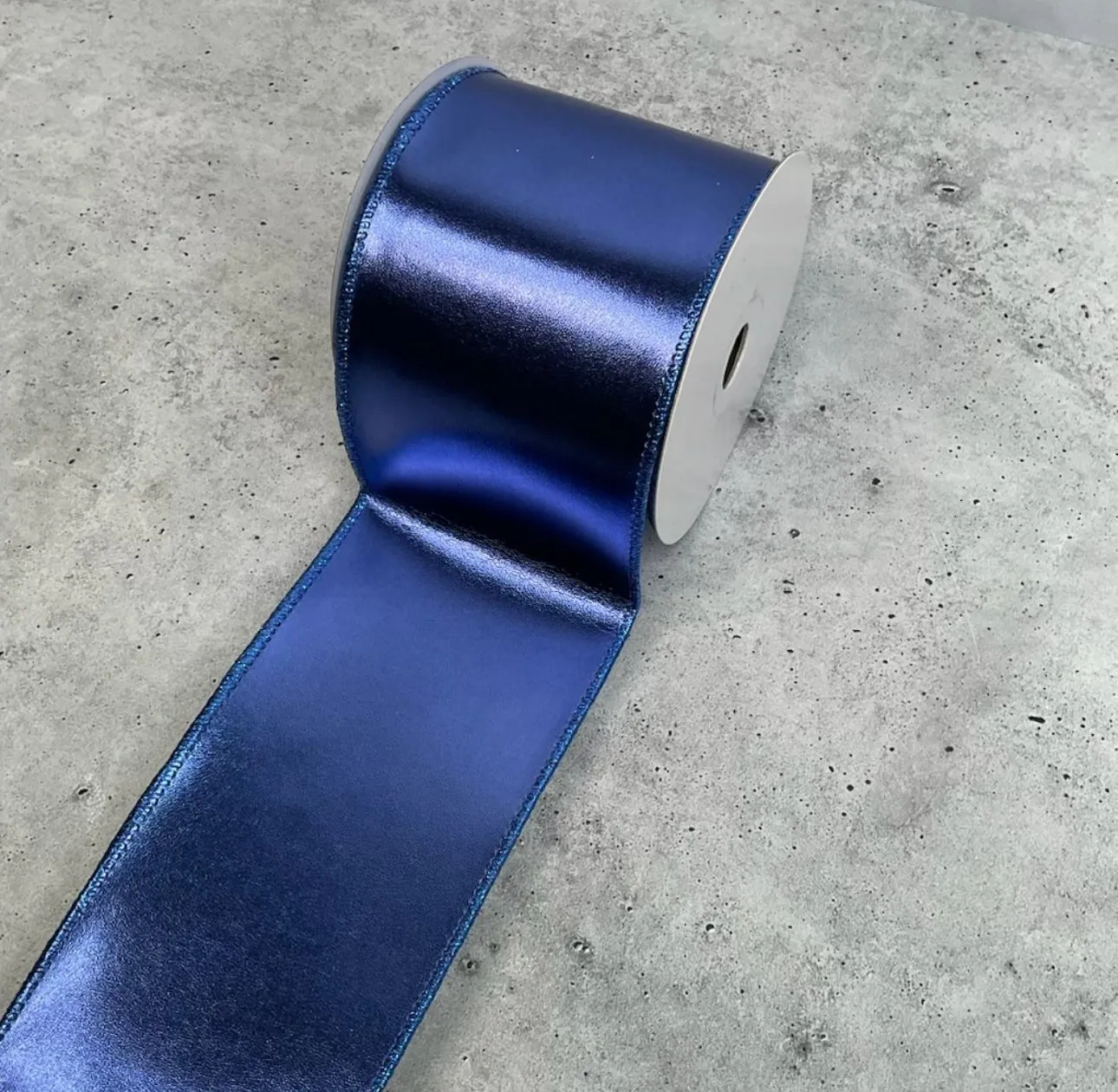 Blue metallic wired ribbon 4”