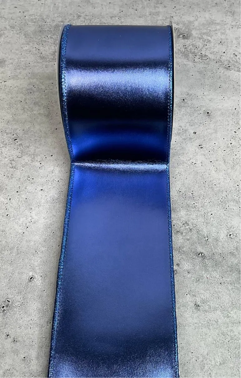 Blue metallic wired ribbon 4”