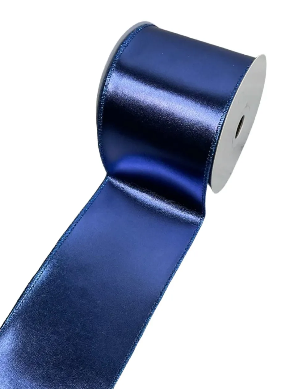 Blue metallic wired ribbon 4”