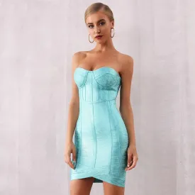 Bodycon Bandage Strapless Sky Blue Club Dress