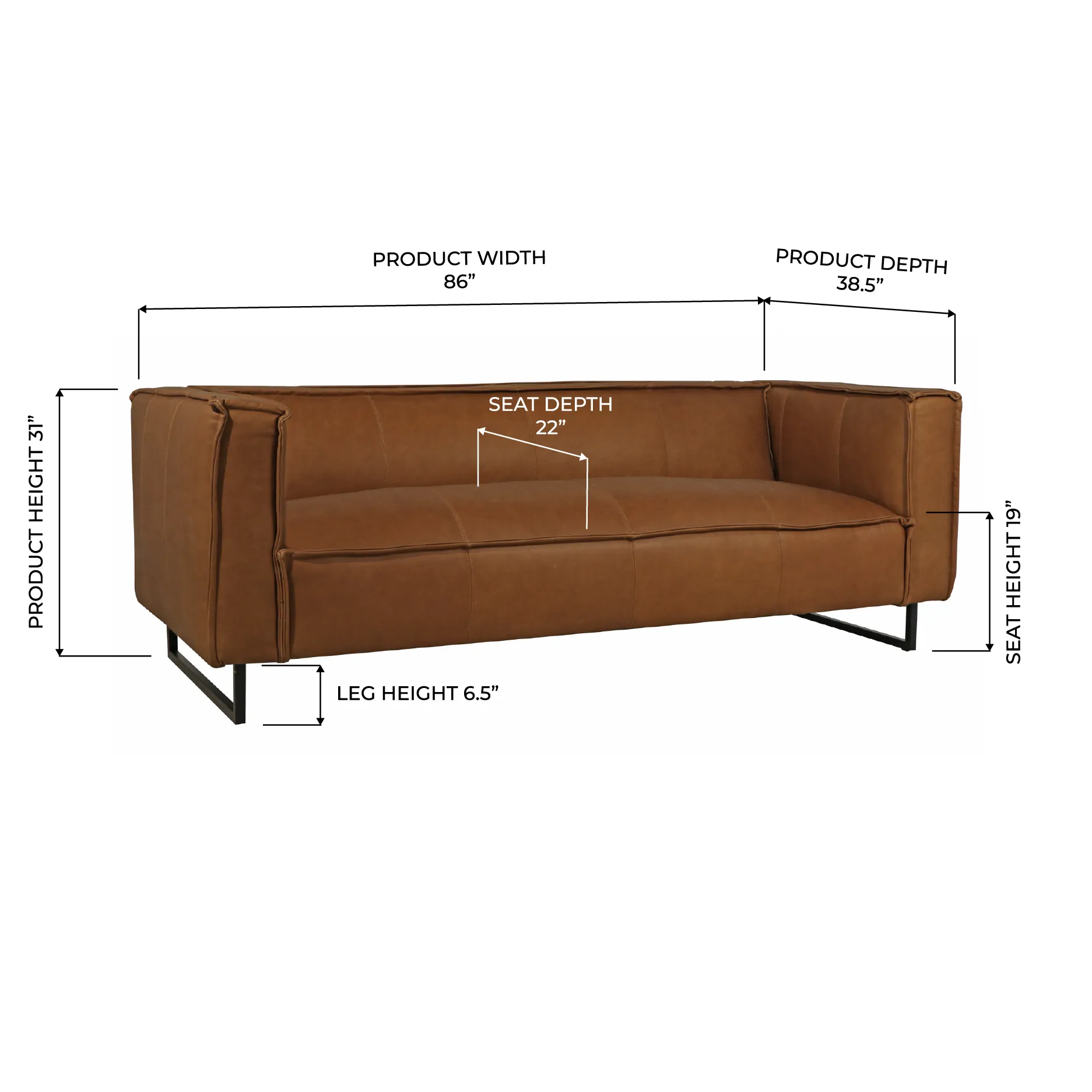 Brentwood 86" Leather Sofa