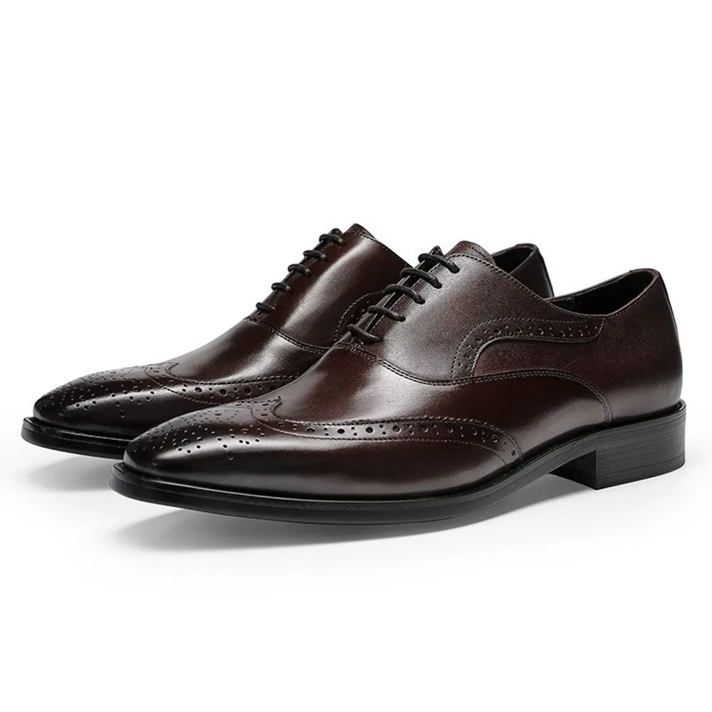 Brogue Wingtip Block Heel Derby for Men