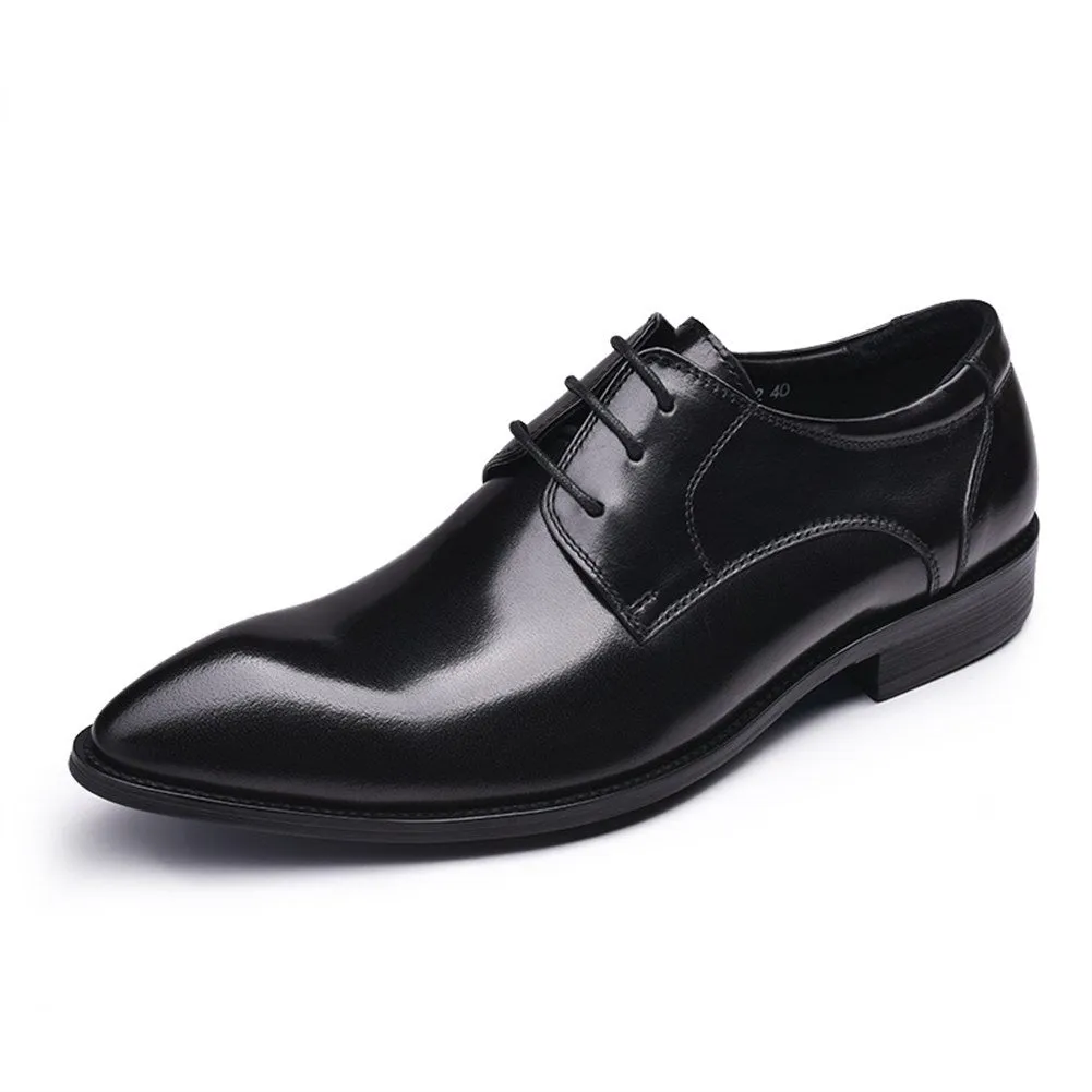 Burnished Business Oxford for Men Derby Shoe Lace Up Style Premium Genuine Leather Easy Care British Style Pointed Toe Block Heel