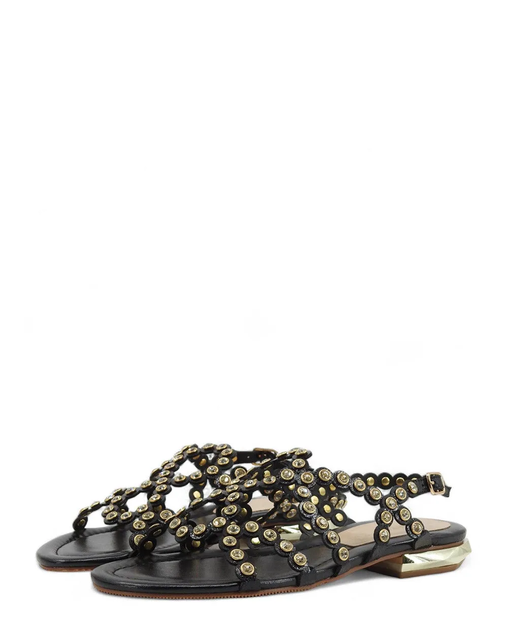 Cafe Noir GD9001 Nero Leather Rhinestones Sandal