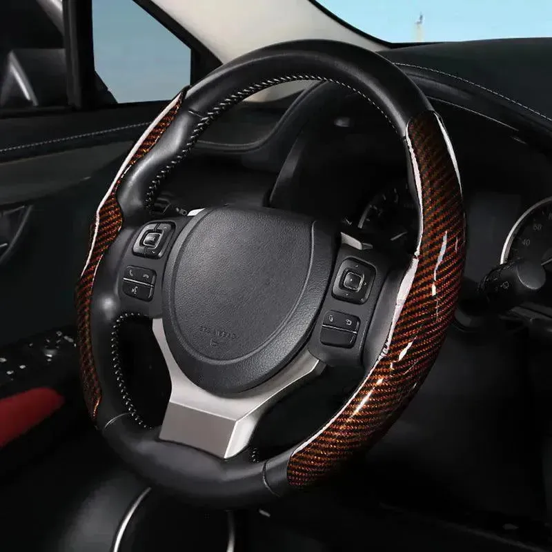 Car Carbon Fiber Pattern Glossy Car Steering Wheel Cover