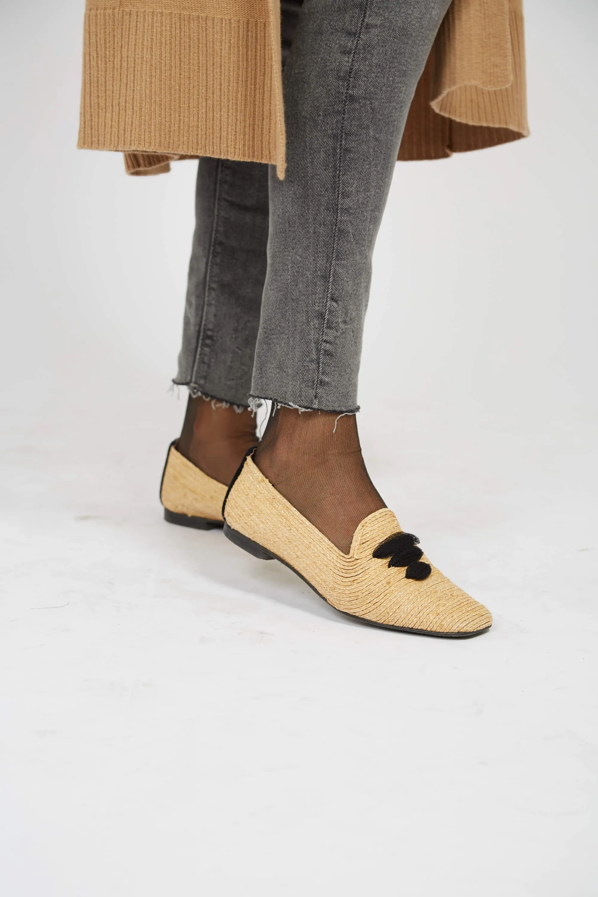 Casablanca Raffia Vegan Moccasins | Beige