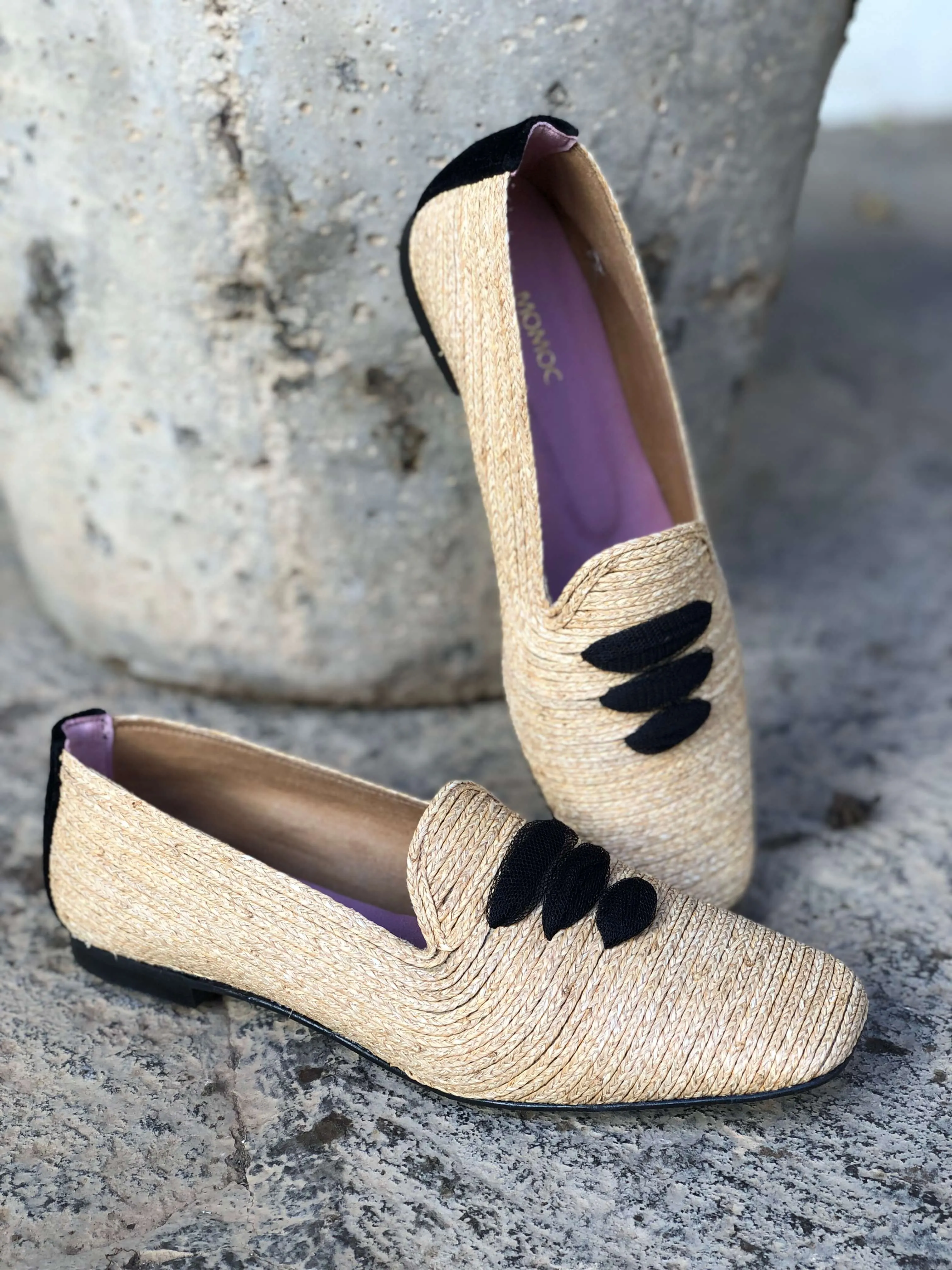 Casablanca Raffia Vegan Moccasins | Beige