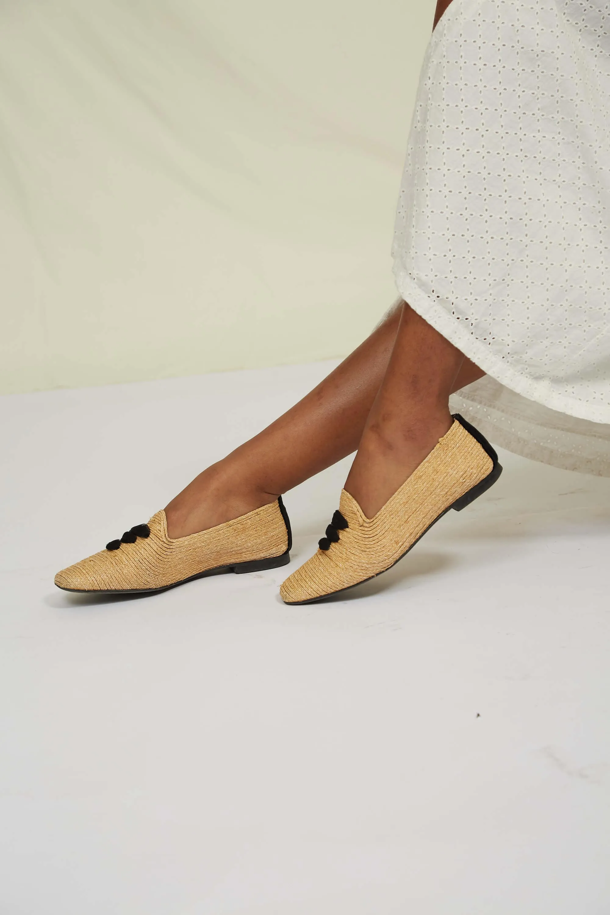 Casablanca Raffia Vegan Moccasins | Beige