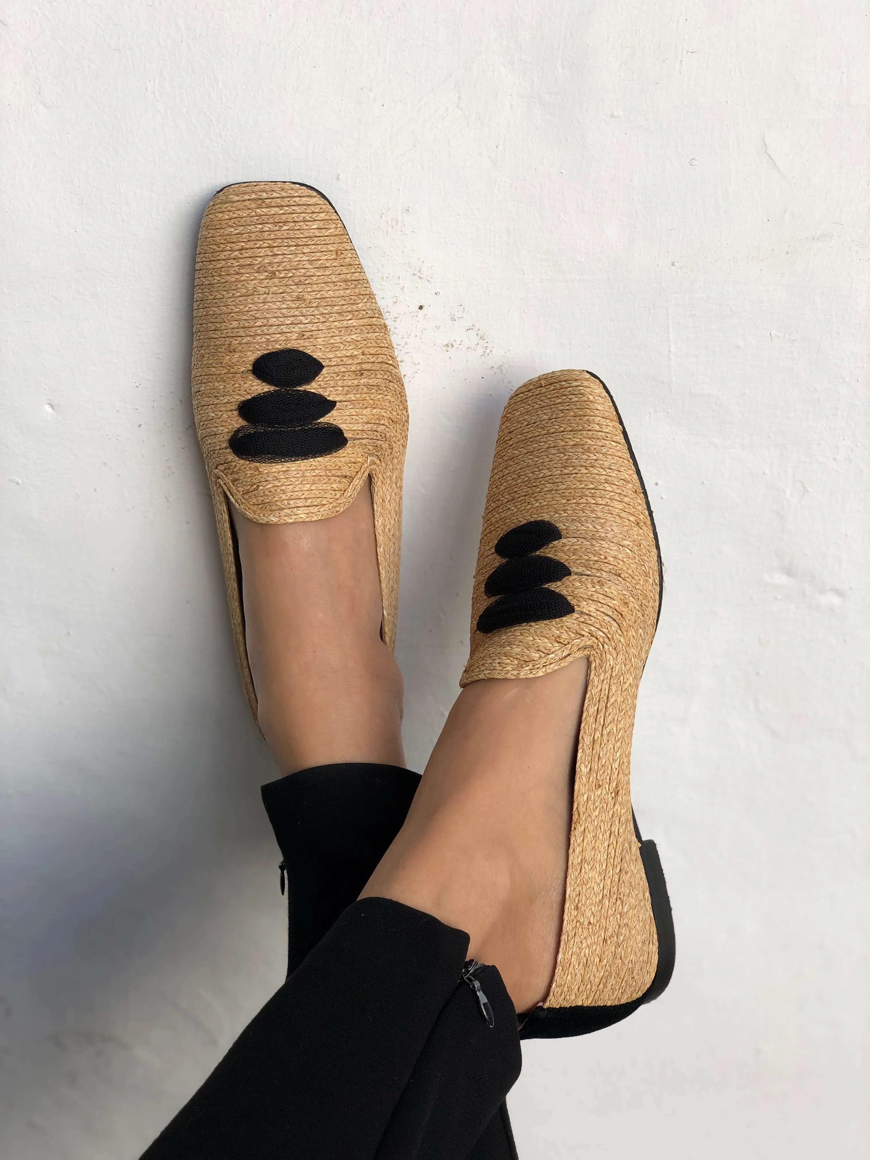 Casablanca Raffia Vegan Moccasins | Beige