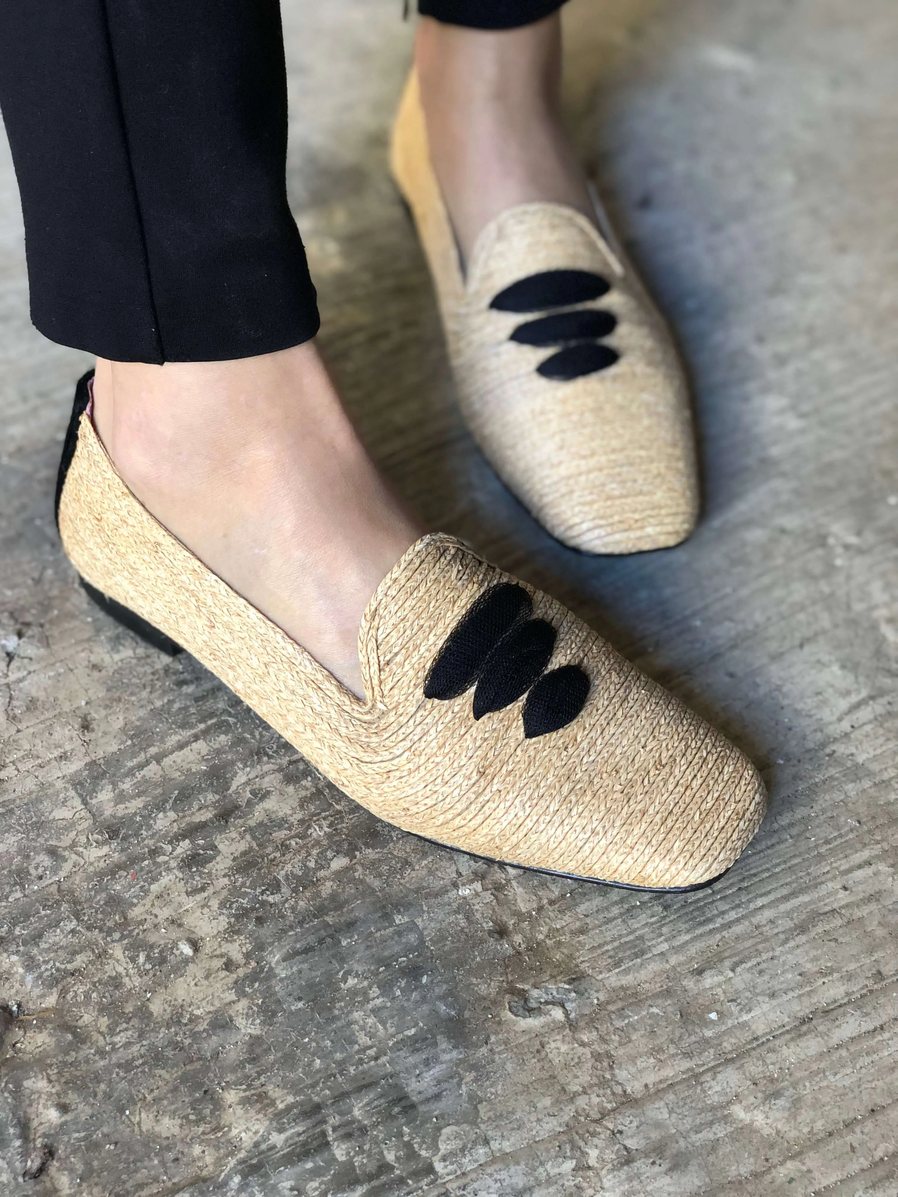 Casablanca Raffia Vegan Moccasins | Beige