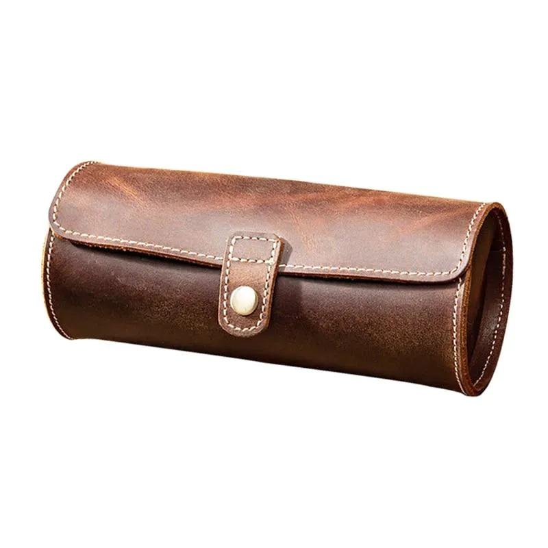 Clement Handstitched Leather Watch Roll Portable Case 2-3 Slots