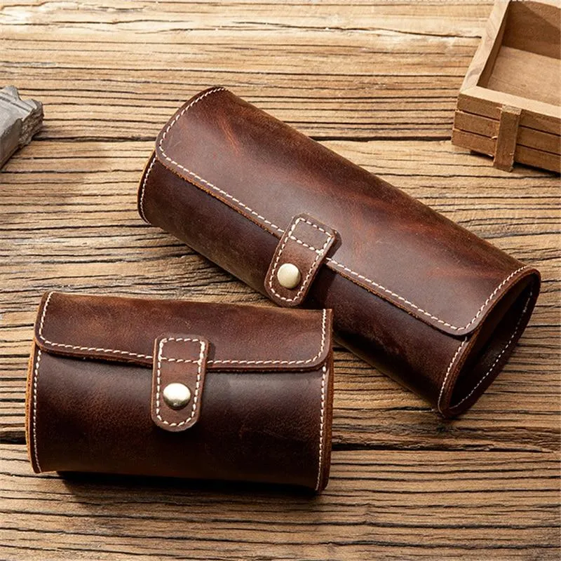 Clement Handstitched Leather Watch Roll Portable Case 2-3 Slots