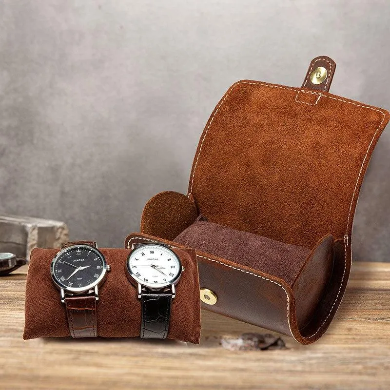 Clement Handstitched Leather Watch Roll Portable Case 2-3 Slots