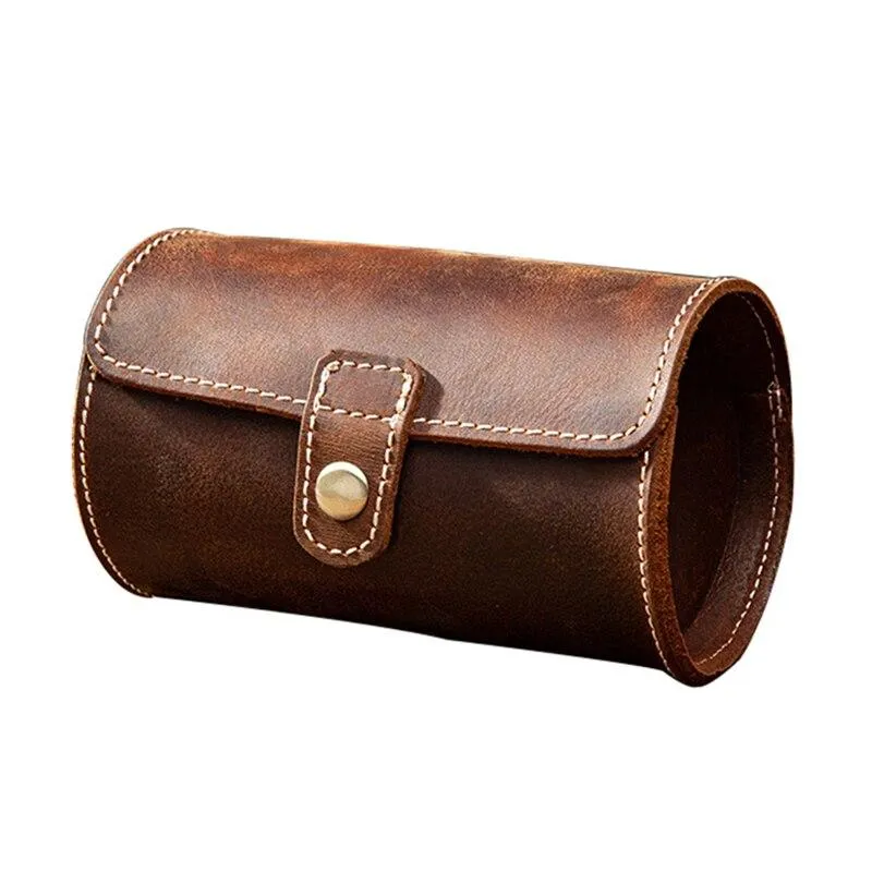 Clement Handstitched Leather Watch Roll Portable Case 2-3 Slots