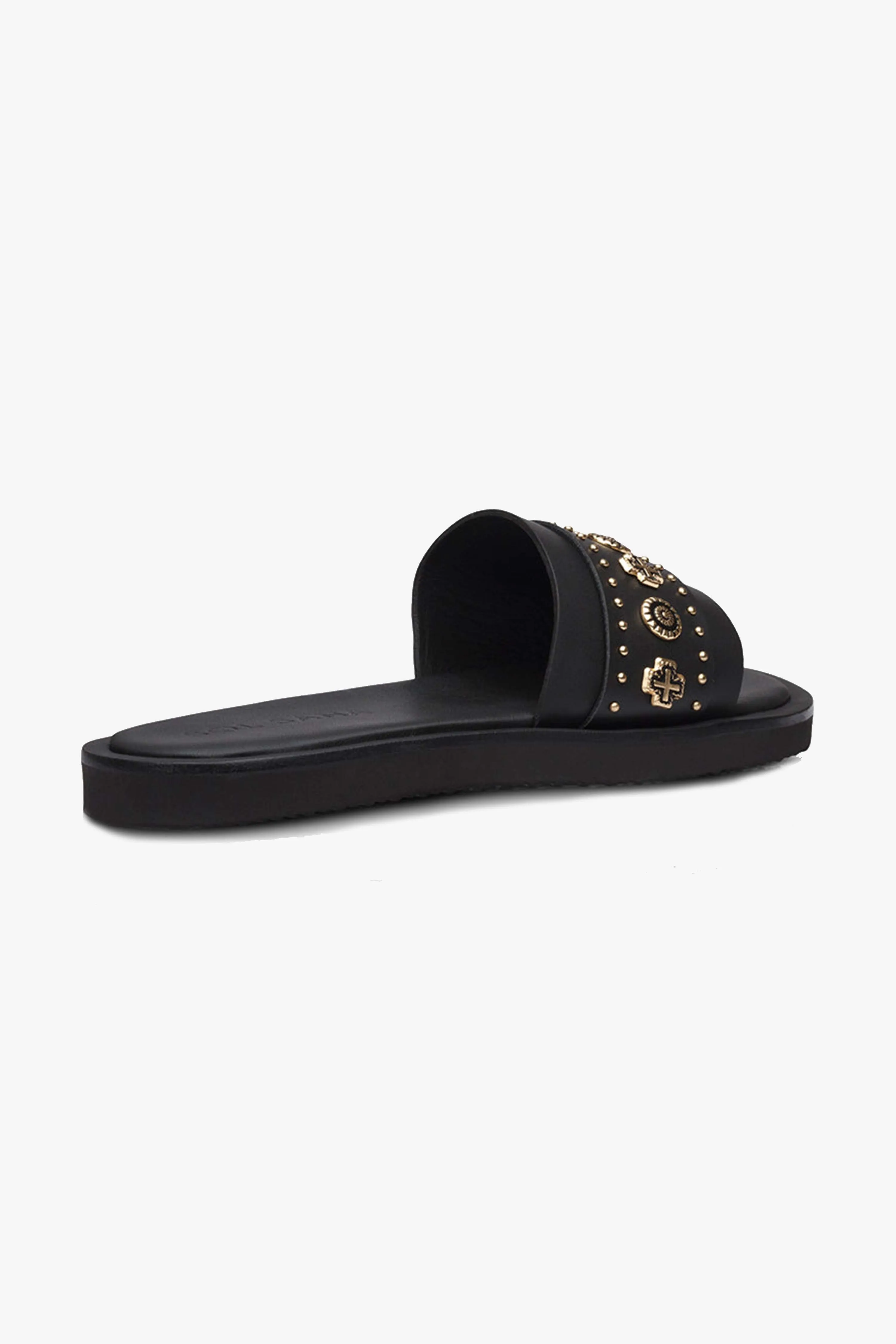 Cleo Black Leather Slide with Gold Charms