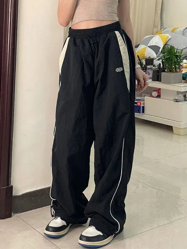 Contrast Piping Black Baggy Sweatpants