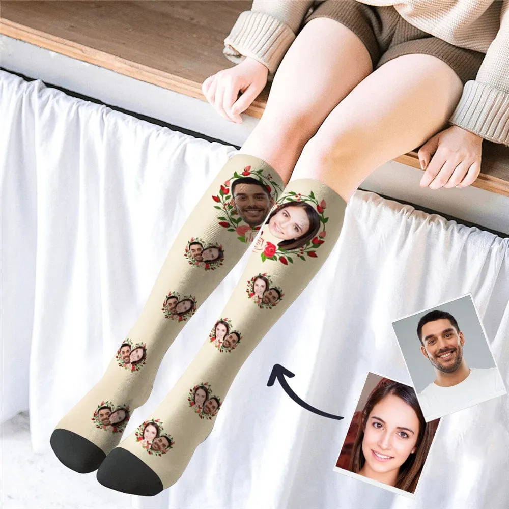 Custom Couple Socks Personalized Socks with Face Love Coronal Knee High Socks Gifts For Anniversary Day