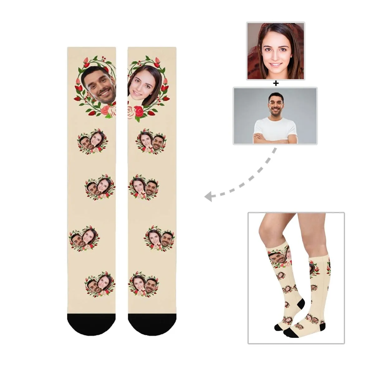 Custom Couple Socks Personalized Socks with Face Love Coronal Knee High Socks Gifts For Anniversary Day