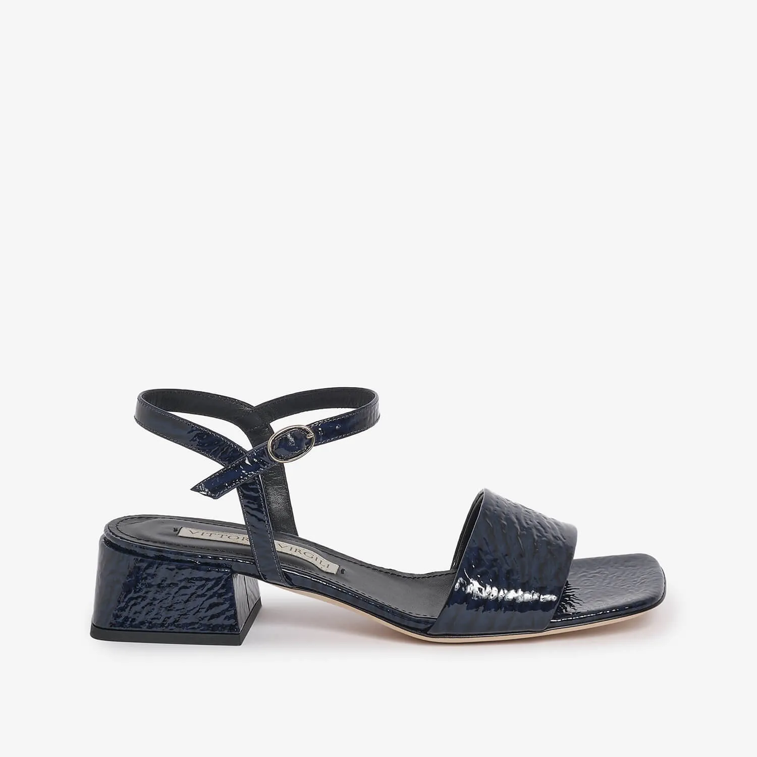 Dark blue women's patent leather flip flop sandal