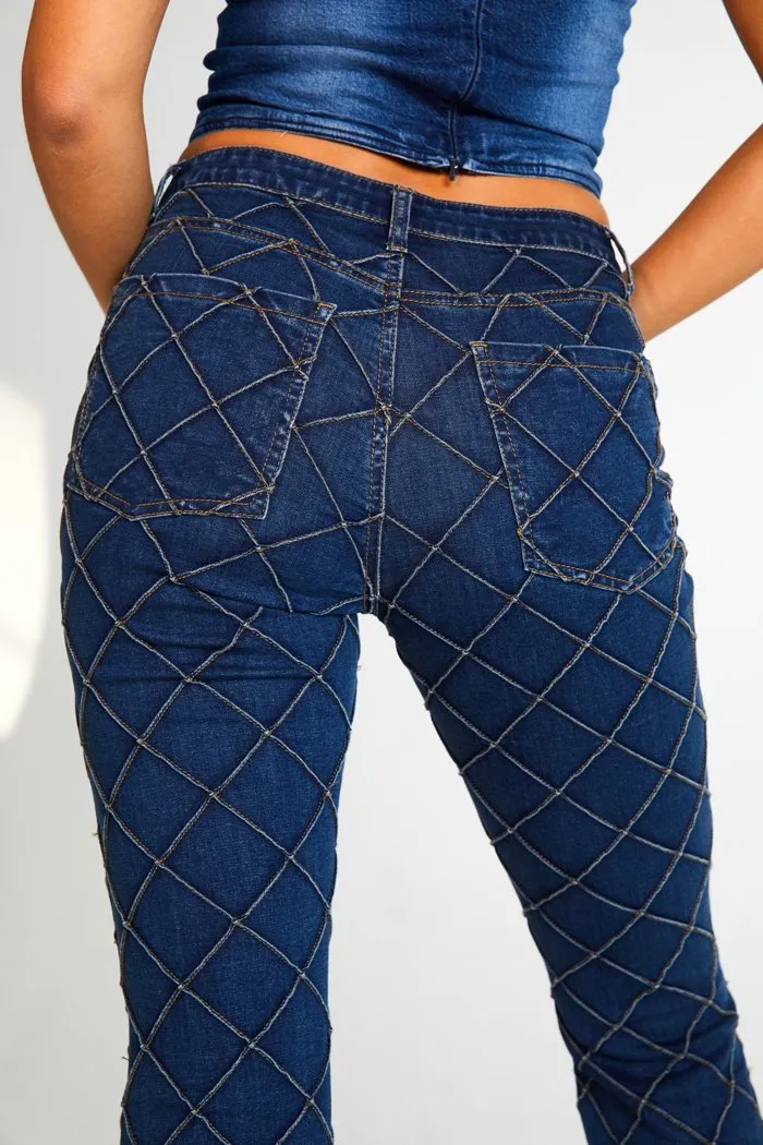 Diamond Stitched Bootcut Denim Jeans