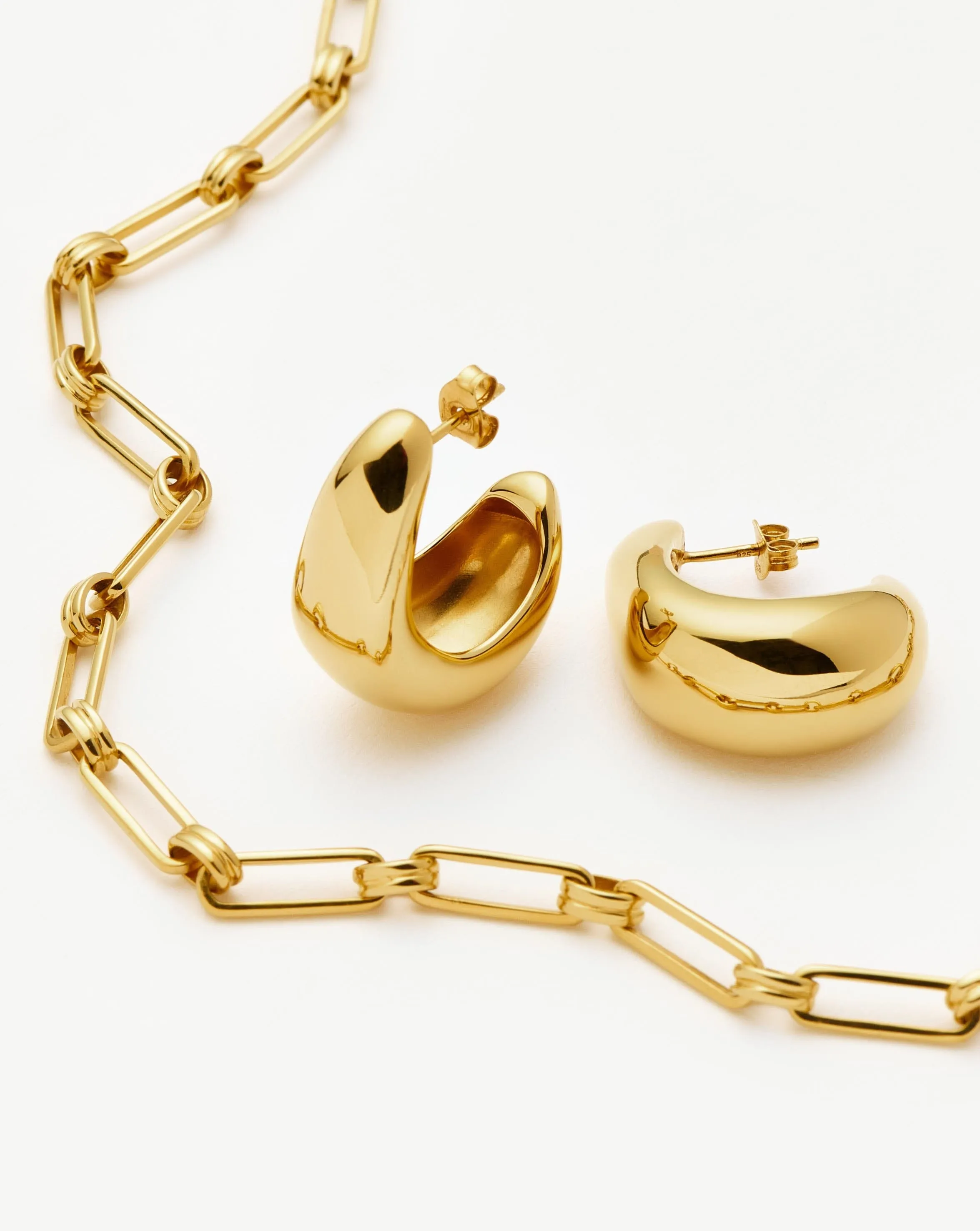 Dome Hoop Earrings & Chain Necklace Set | 18ct Gold Plated