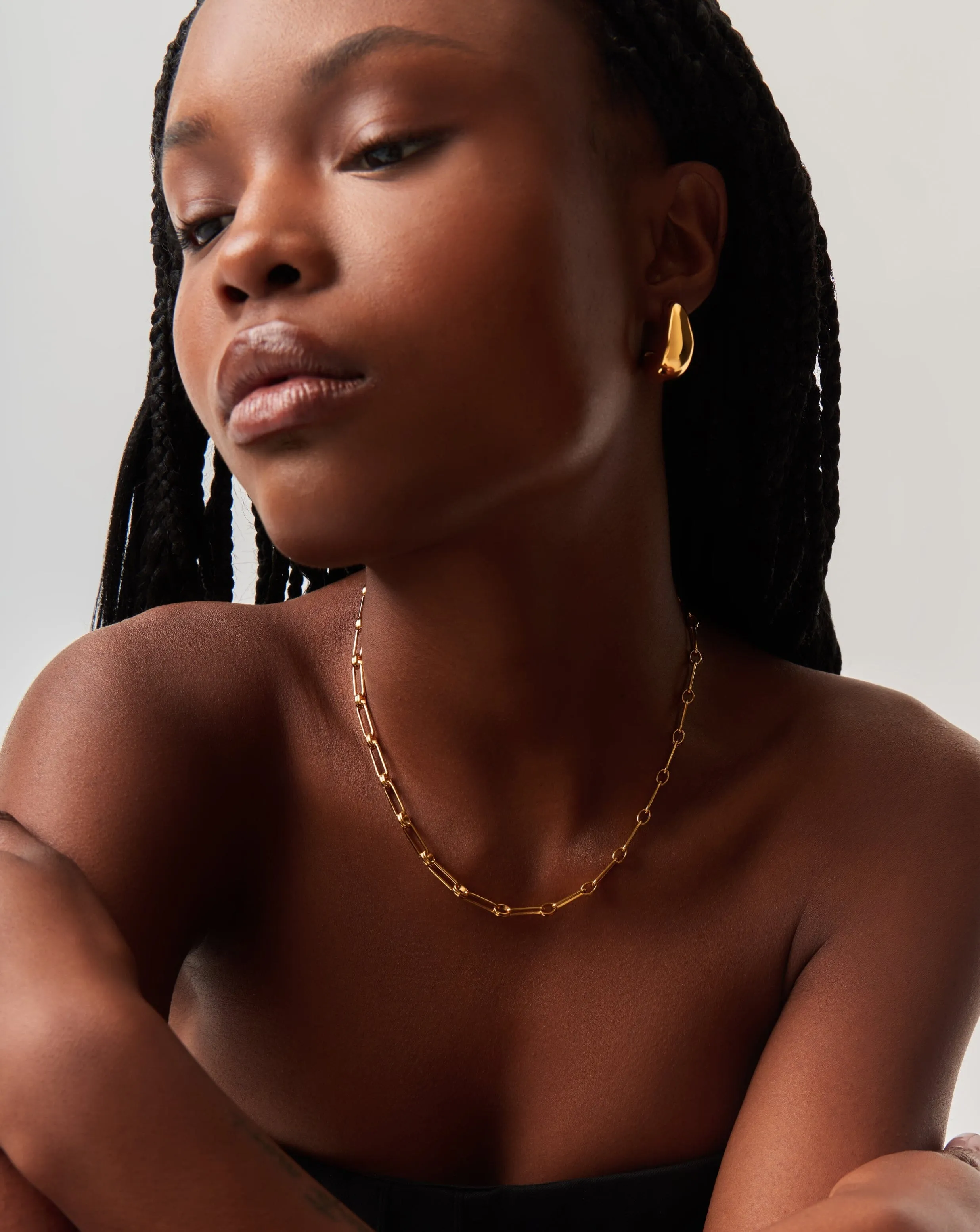 Dome Hoop Earrings & Chain Necklace Set | 18ct Gold Plated