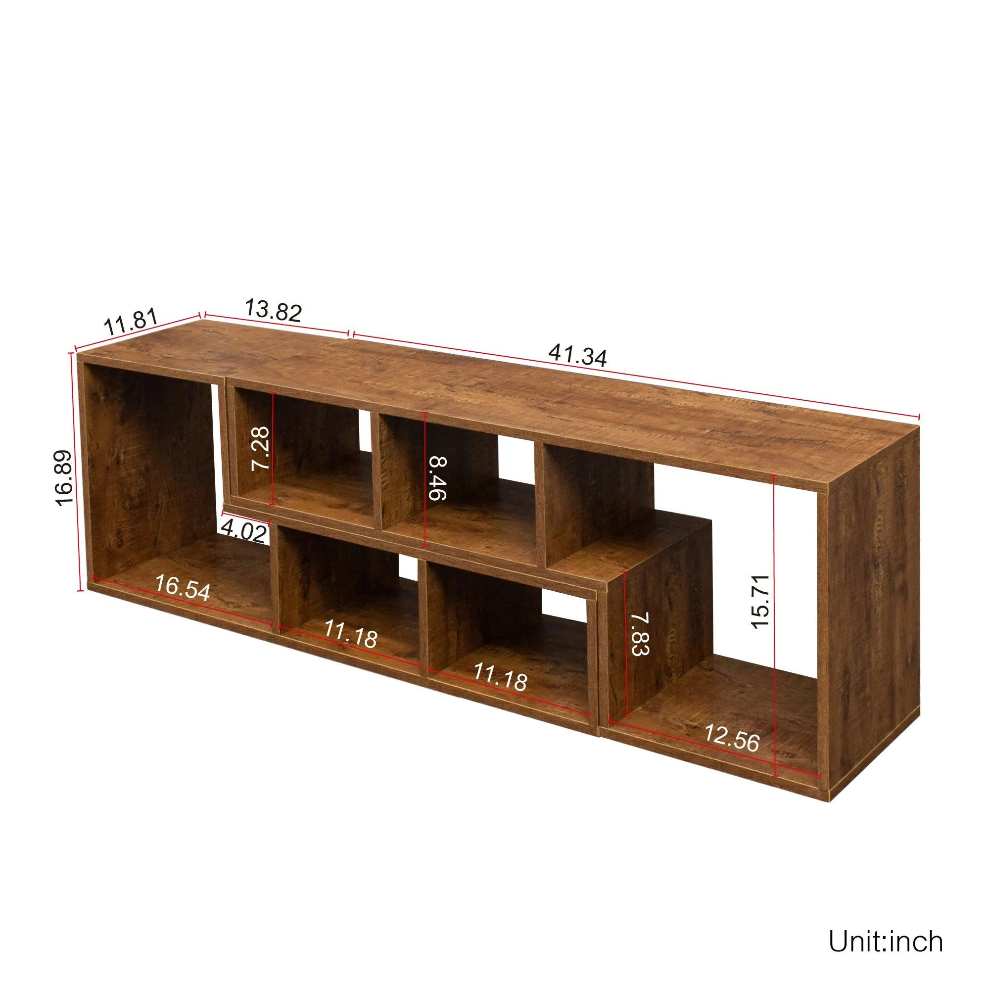 Double L-Shaped TV Stand, Display Shelf, Bookcase for Home, Walnut