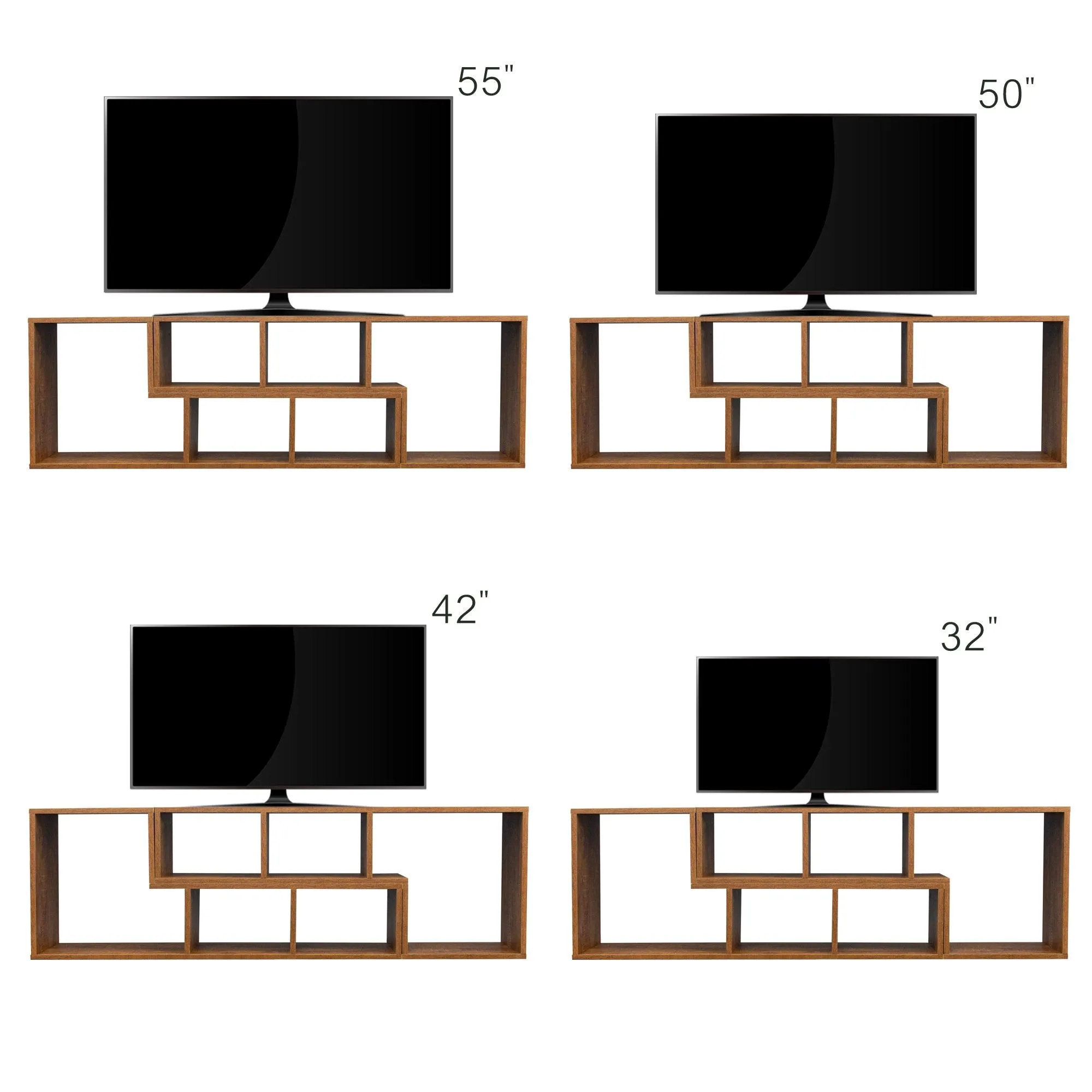 Double L-Shaped TV Stand, Display Shelf, Bookcase for Home, Walnut