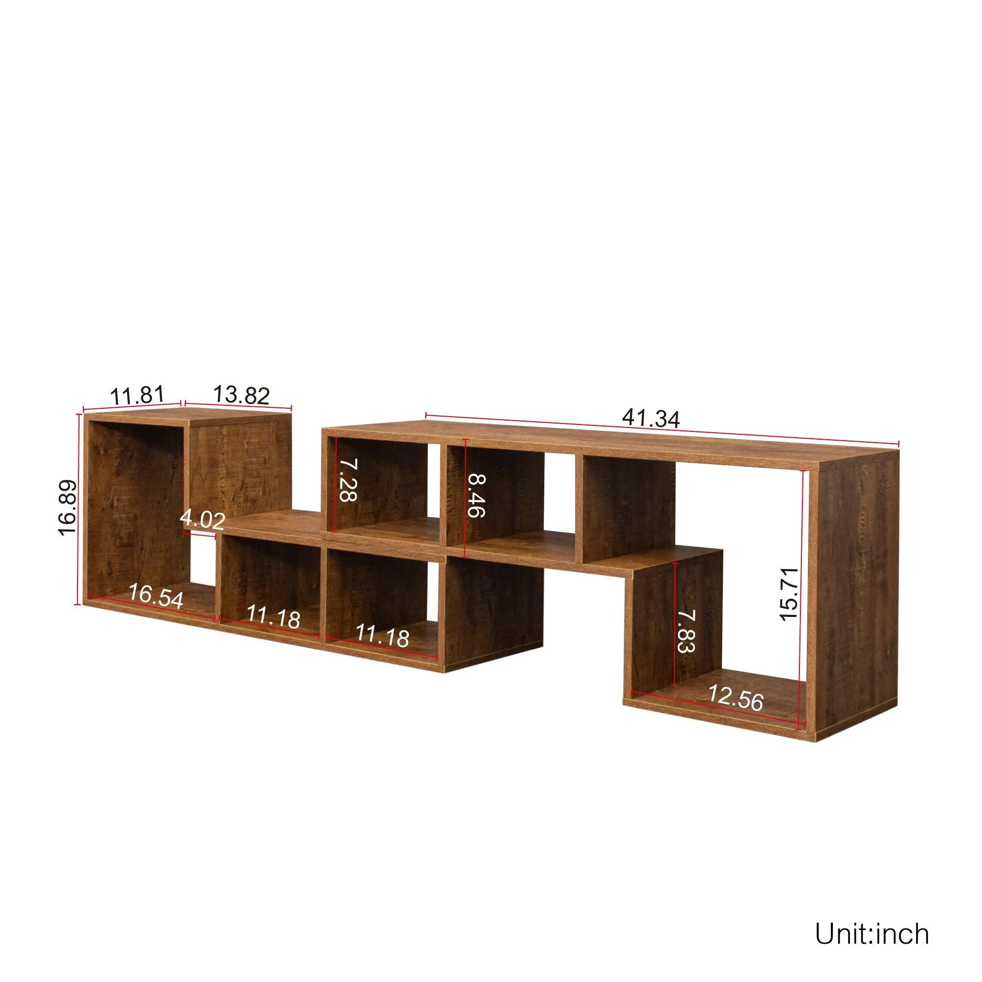 Double L-Shaped TV Stand, Display Shelf, Bookcase for Home, Walnut