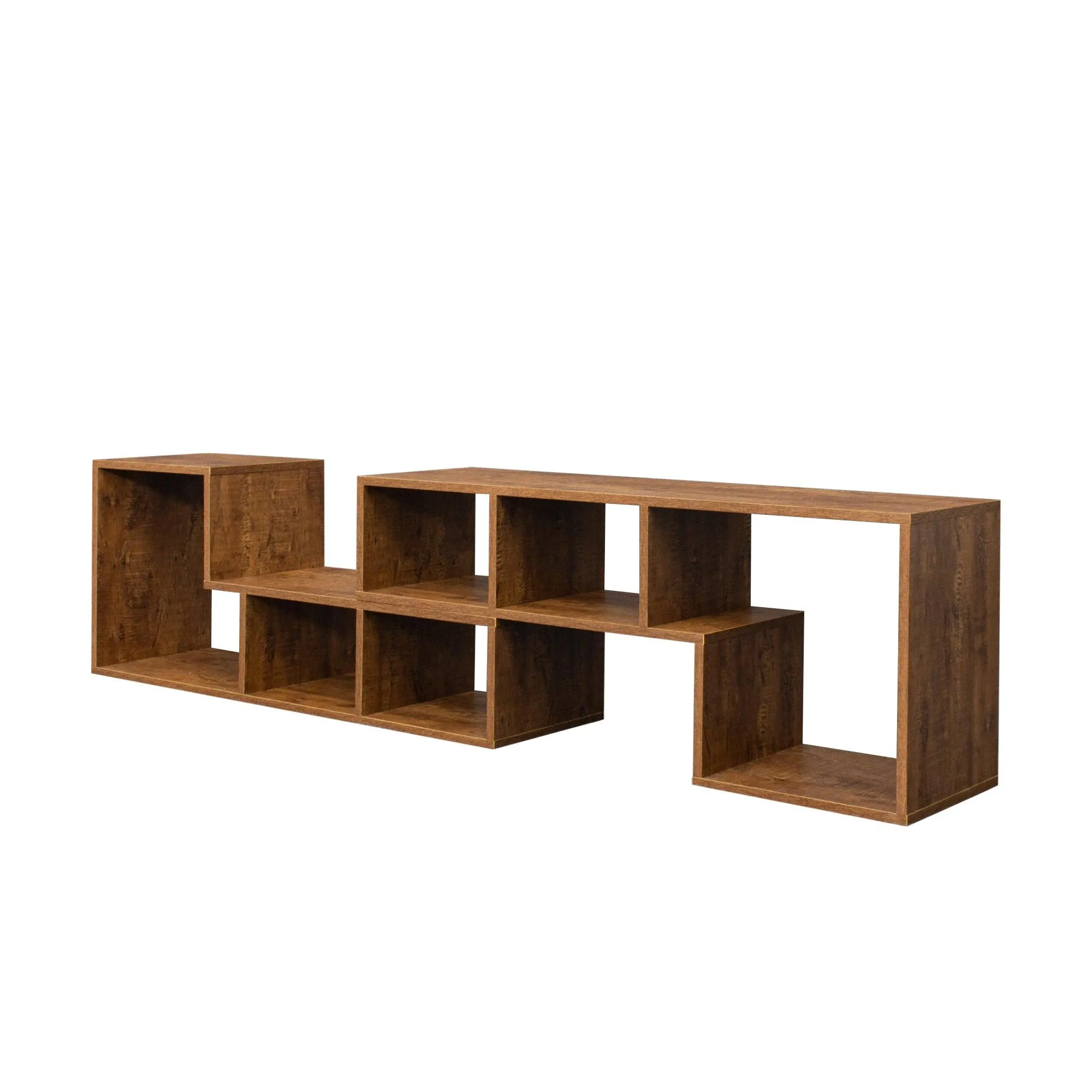 Double L-Shaped TV Stand, Display Shelf, Bookcase for Home, Walnut