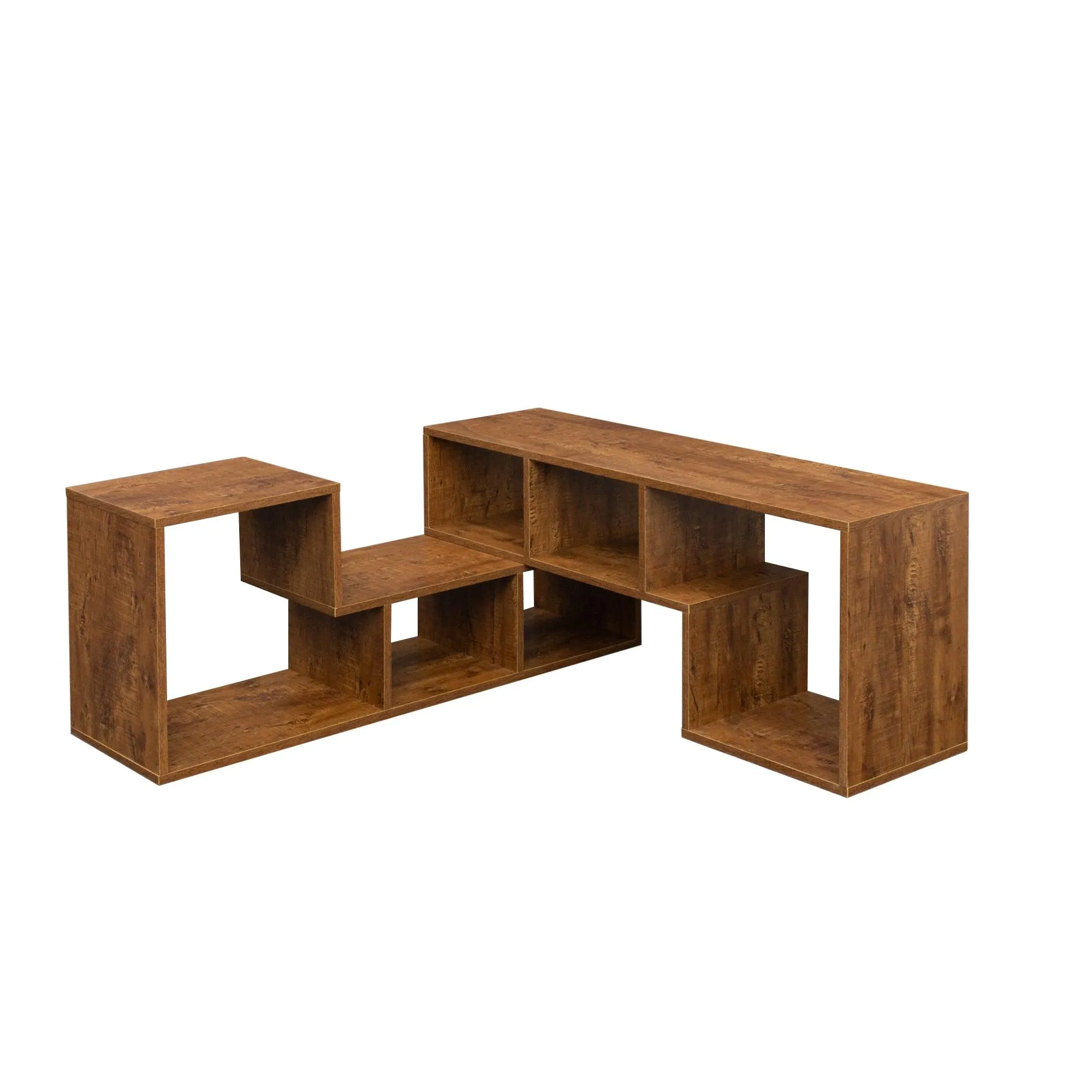 Double L-Shaped TV Stand, Display Shelf, Bookcase for Home, Walnut