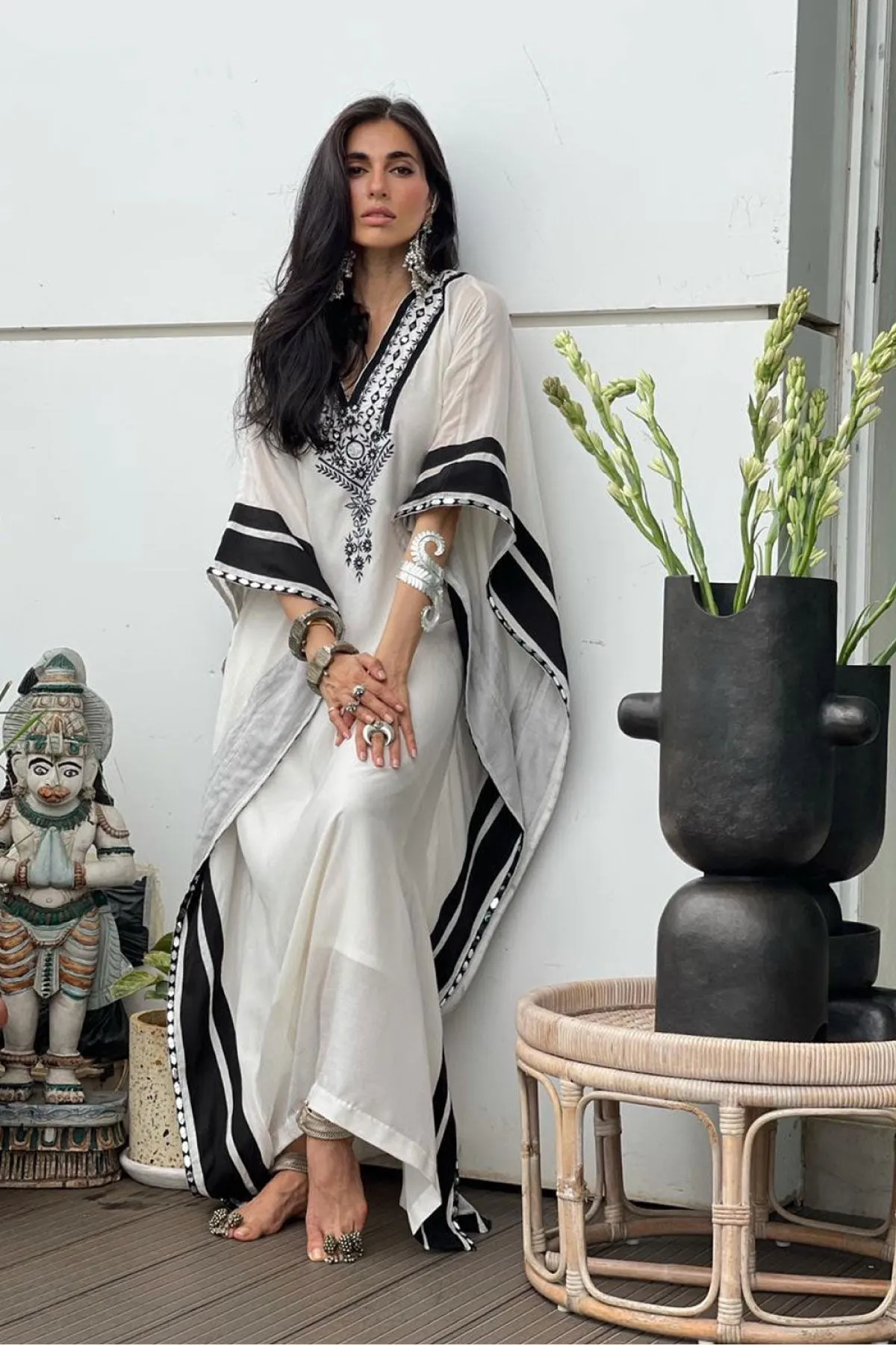 Ebony & Ivory Embroidered Kaftan