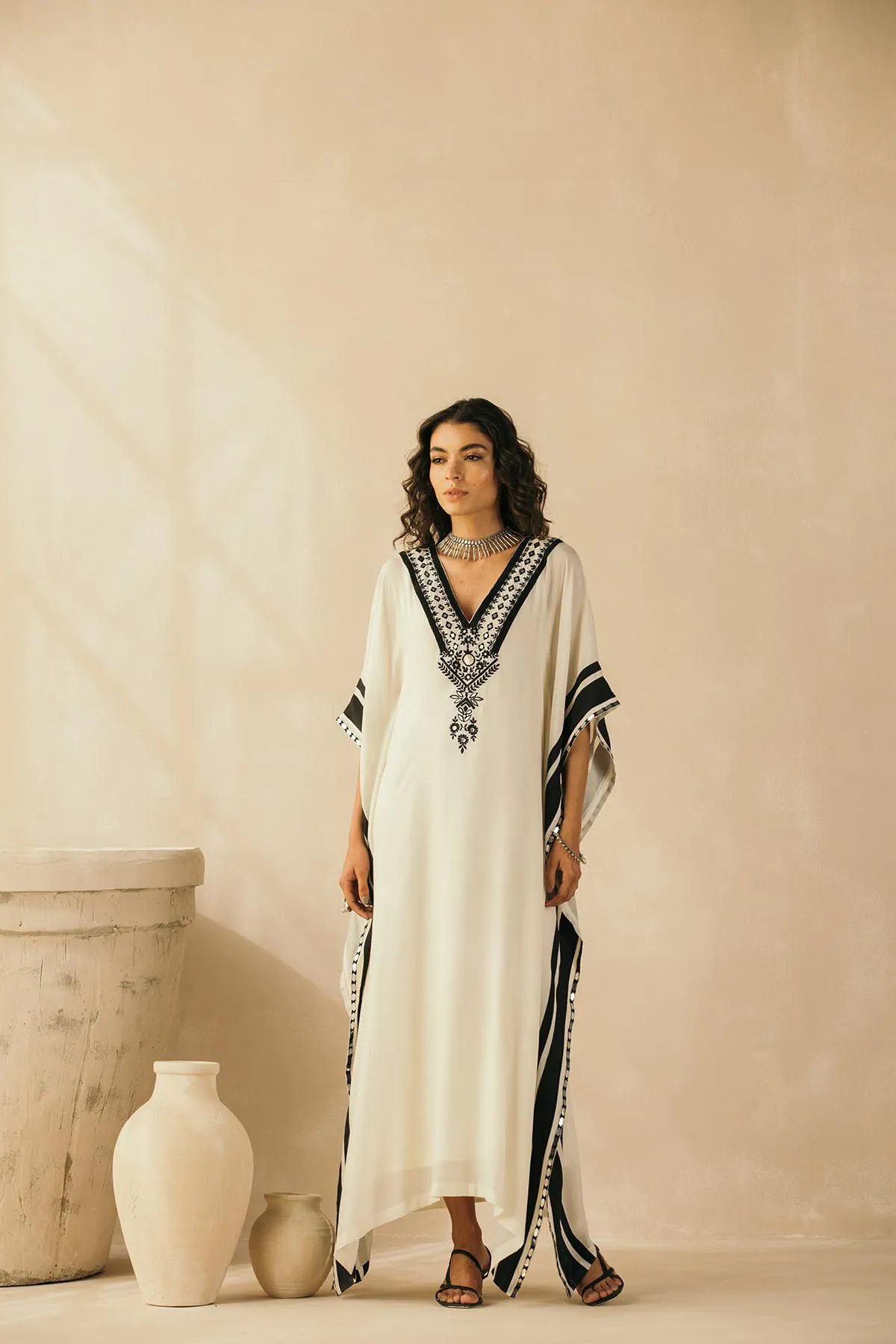 Ebony & Ivory Embroidered Kaftan