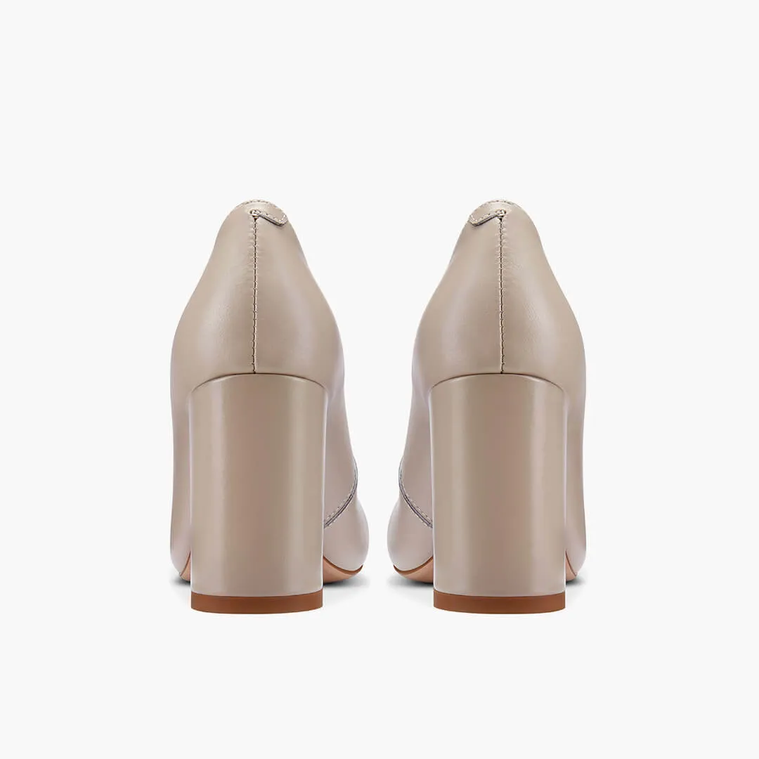 *ESHA - beige leather chunky high heel pump