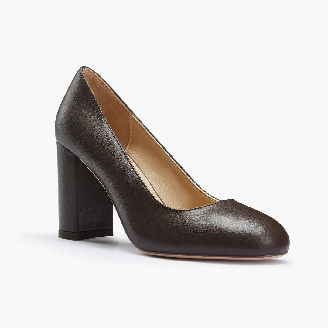 *ESHA - brown leather chunky high heel pump