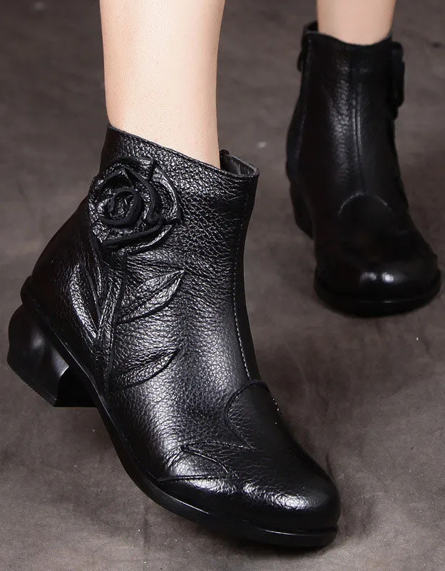 Ethnic Style Flower Ankle Chunky Bootie