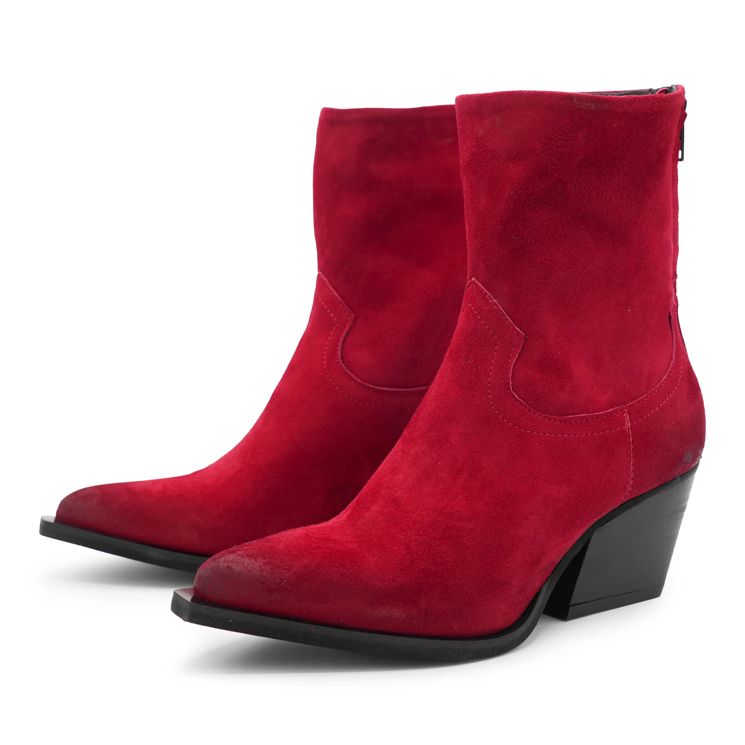 F702K1 - Red Zipped Ankle Boot