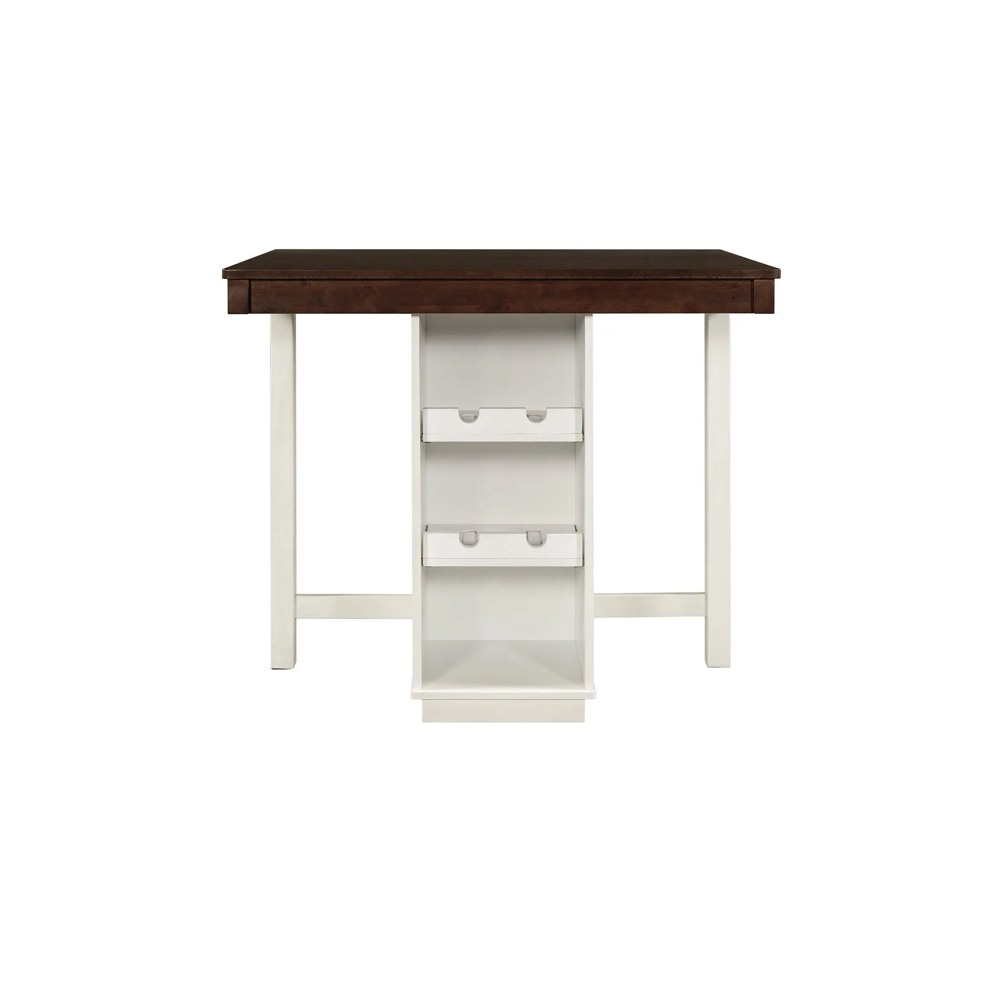 Farmhouse Counter Height Dining Table, Square Wood Table with 3-Tier Adjustable Storage Shelves and Wine Racks for Small Spaces,  White