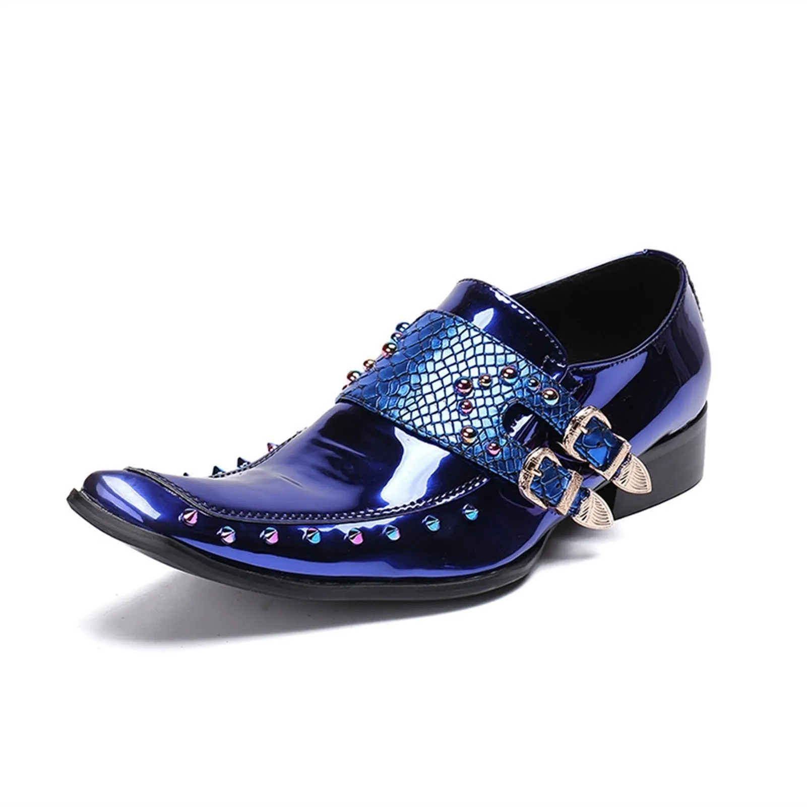 Faux Crocodile Rhinestones Decor Men's Oxford