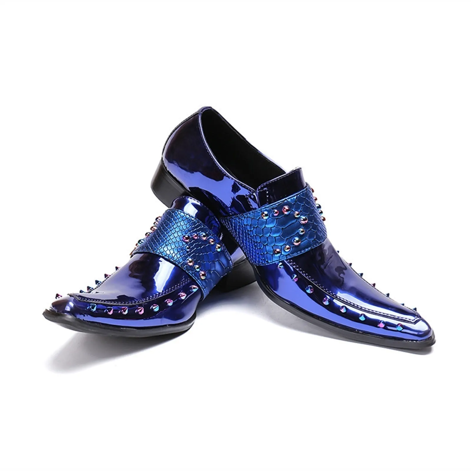 Faux Crocodile Rhinestones Decor Men's Oxford