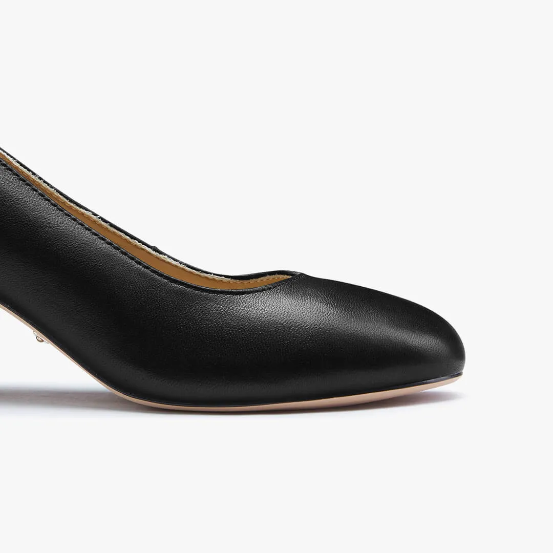 *FIONA - black leather chunky heel pump