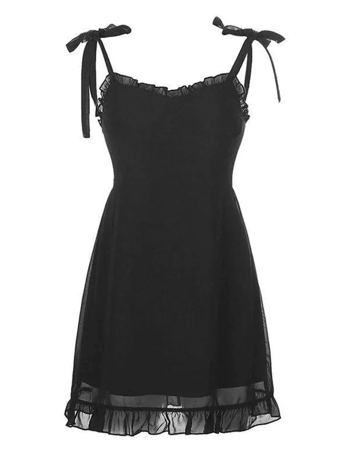 Frill Trim Tie Strap Mini Dress