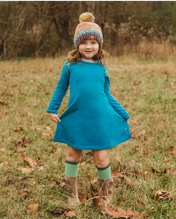 Girls Lightweight Soft Cotton Fleece A-Line Dress| Orange