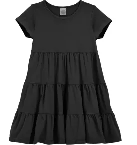 Girls Soft Cotton Jersey Short Sleeve Tiered Dress -Seconds| Damage-Black